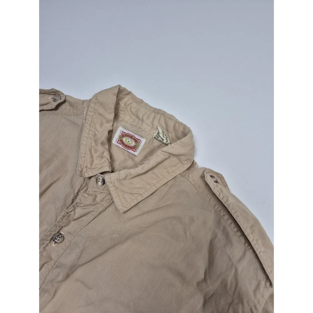 VTG Banana Republic Shirt Mens L Beige Safari Utility L/S Button Up Pockets